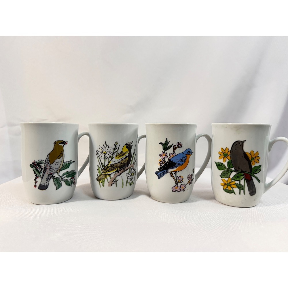Leonard Porcelain Bird Coffee Mugs‎ Set of 4 Made in Poland Vintage bluebird,